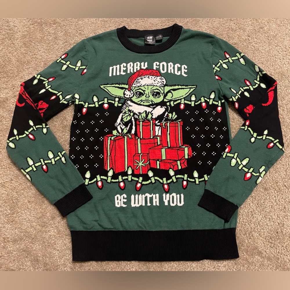 Men’s Star Wars “Merry Force Be With You” Baby Yoda Ugly Christmas Sweater Sz M